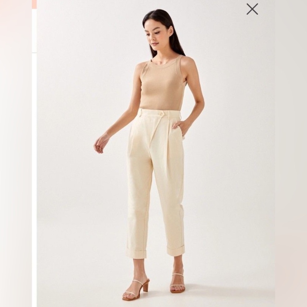 Love Bonito Chic Cream Avah Foldover Women's Peg Leg Pants Size 4 NWT